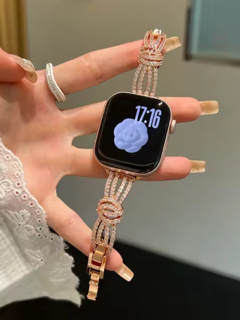 New Elegant Rose Gold Crystal Bracelet Watch Band 38-49mm